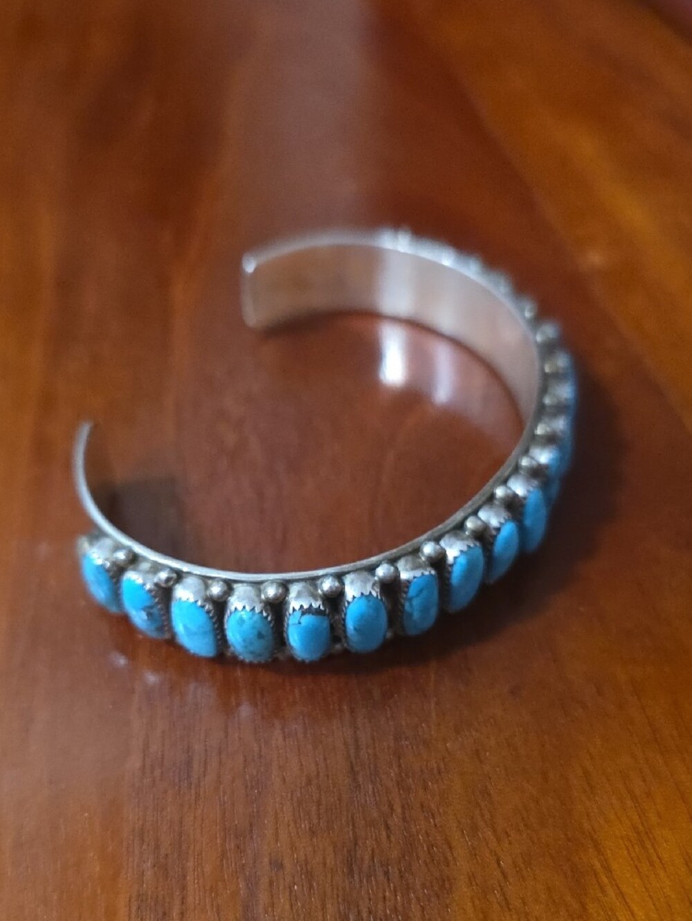 Turquoise Stone Silver Cuff Bracelet - Women Jewelry - Picture 2 of 5